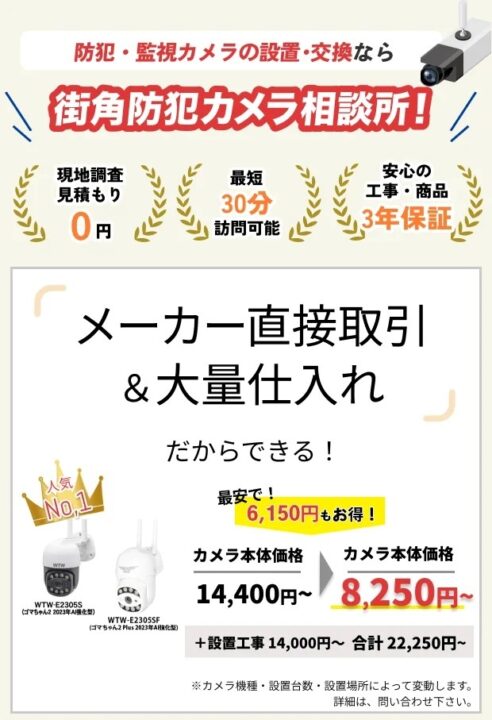 街角防犯カメラ相談所の初期費用はどのくらい？工事費・機器代の実態