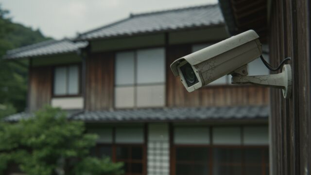 家の外壁に取り付けられたソーラーワイヤレス防犯カメラ