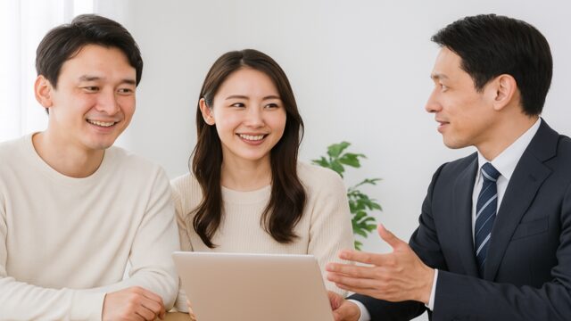 設置トラブルとその対処法を夫婦に説明する業者