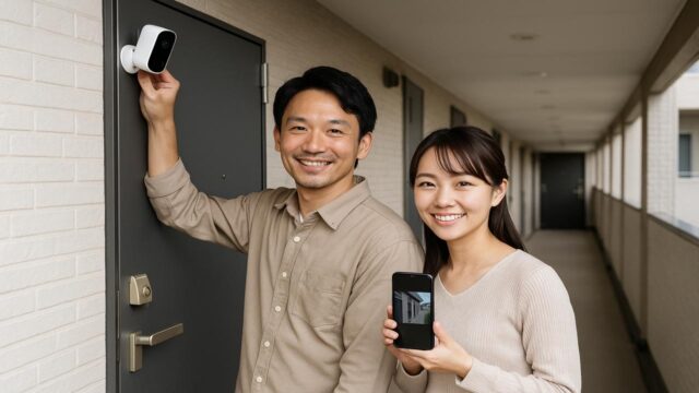 賃貸物件の玄関に設置された防犯カメラの様子