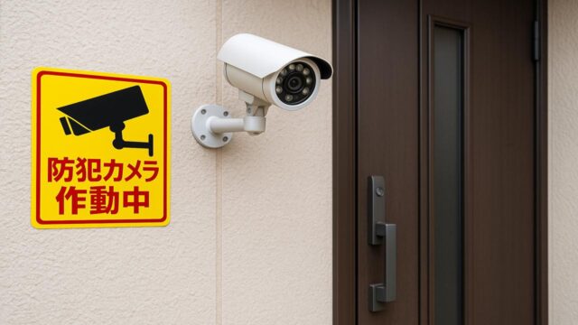 防犯カメラ作動中ステッカーと玄関カメラの併用