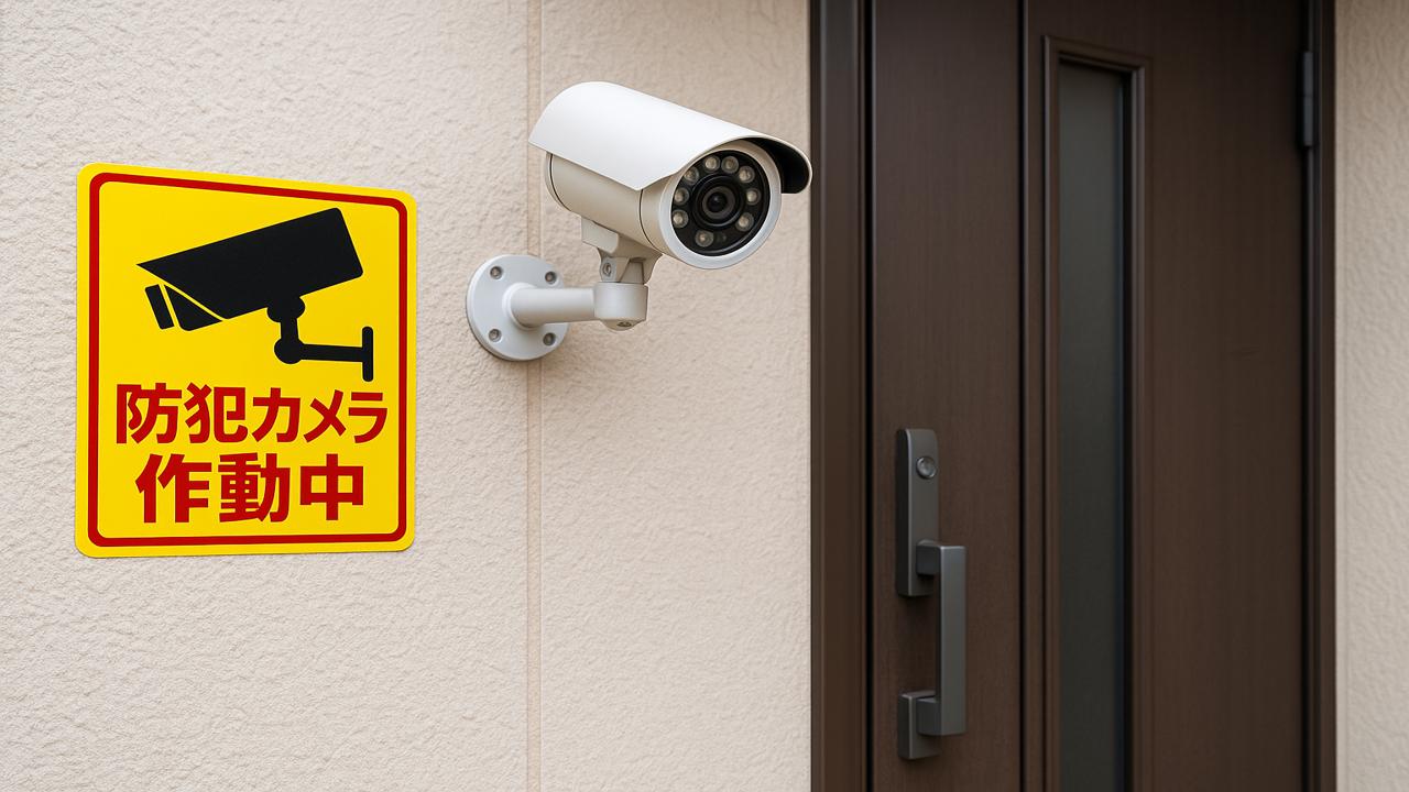 玄関の外壁に設置された防犯カメラ