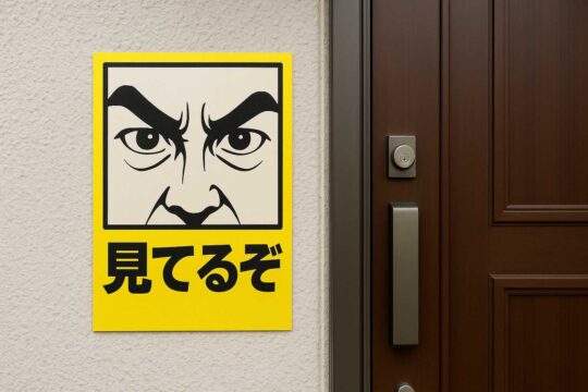 家の外壁や玄関に貼られた見てるぞポスターの写真