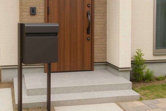 一戸建て住宅の玄関前に設置されたポスト