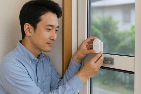 防犯グッズを購入して自宅で使っている人のシーン