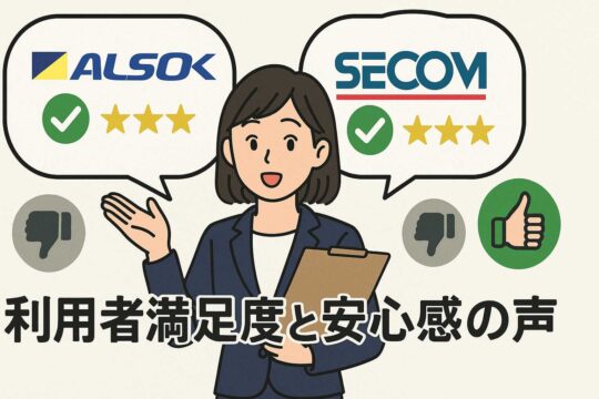 アルソックとセコムの評判や口コミを説明するイメージ