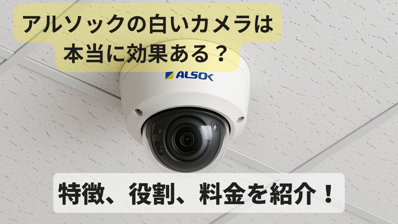 天井に設置してある白い防犯カメラの外観