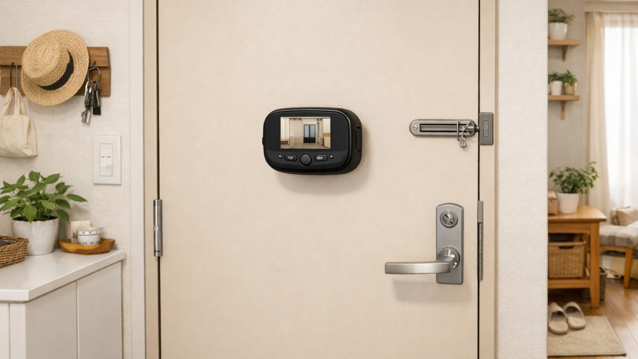 日本の賃貸マンション玄関ドアの室内側から見た構図