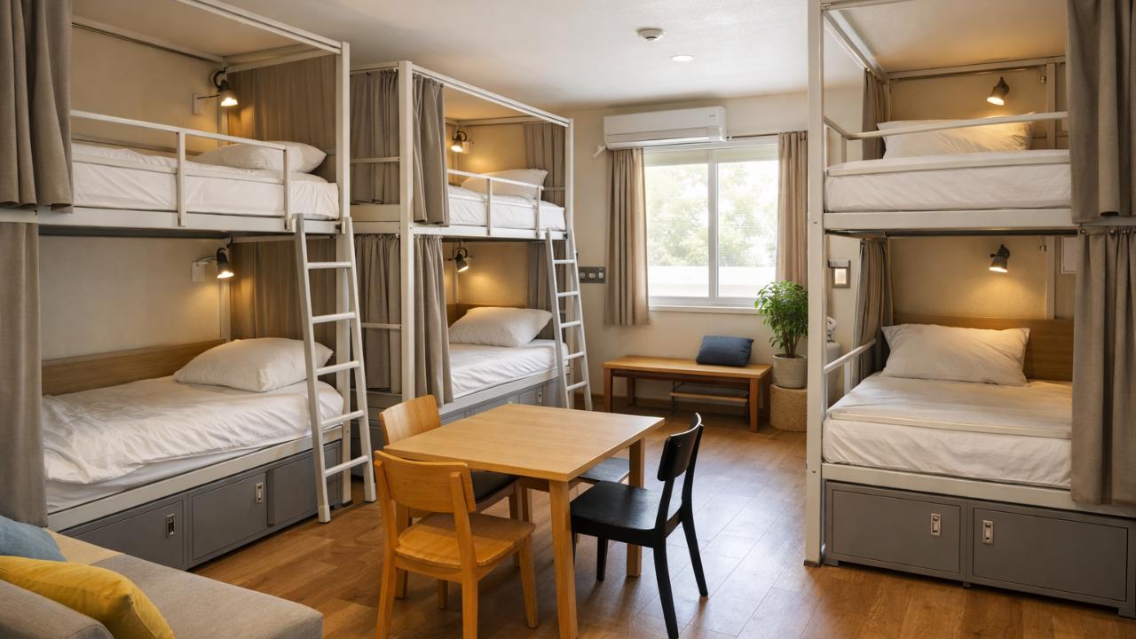 清潔で明るいホステルの混合ドミトリー