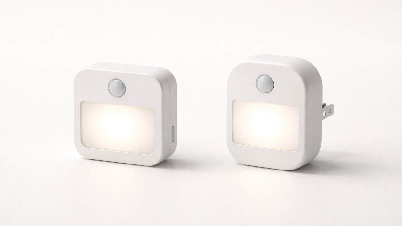 小型センサーライト2種類を並べた物撮り風